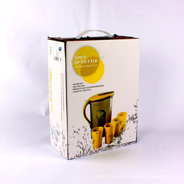 Custom printed cardboard paper box for bottle with plastic handle